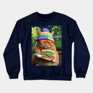 Orange Cat with Rainbow Hat Crewneck Sweatshirt